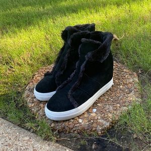 Volatile Heeled Furry Sneakers, zip up. Size 10